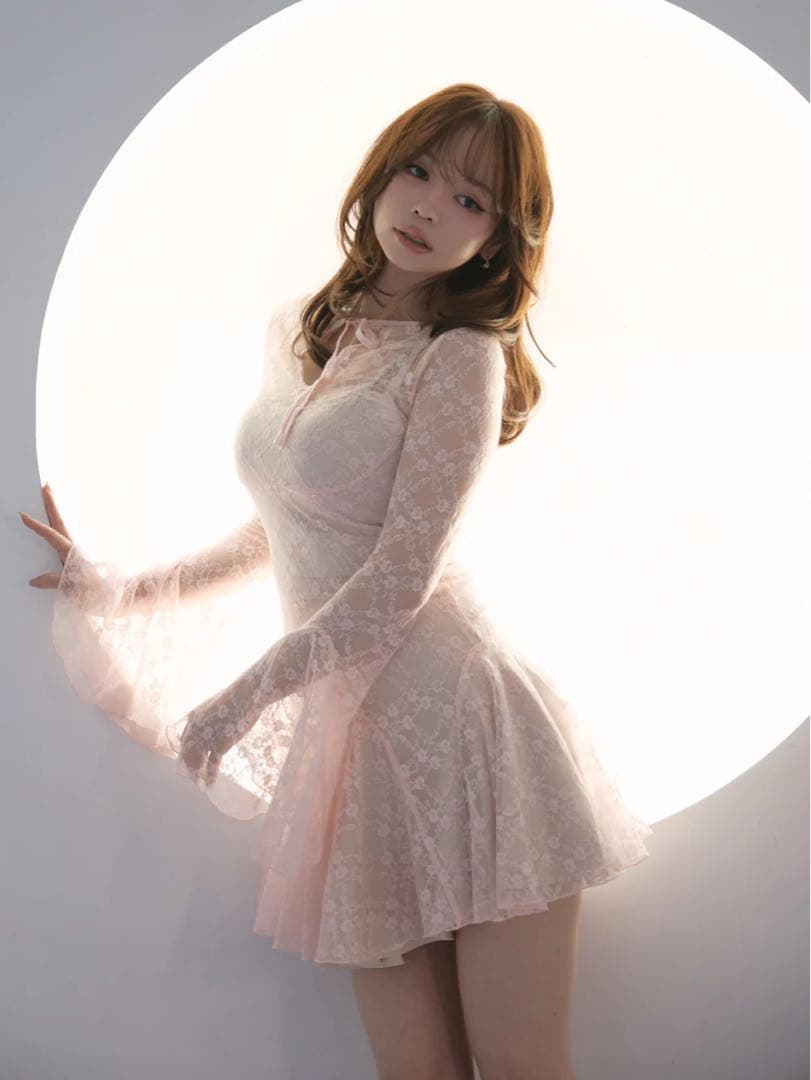ワンピース Cereza lace mini dress pink andmary