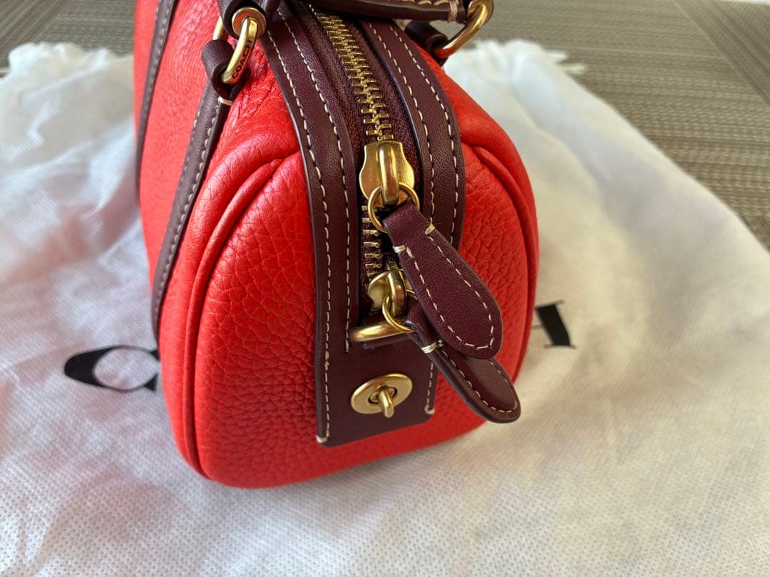 COACH オレンジ レザー ボストンハンドバッグ