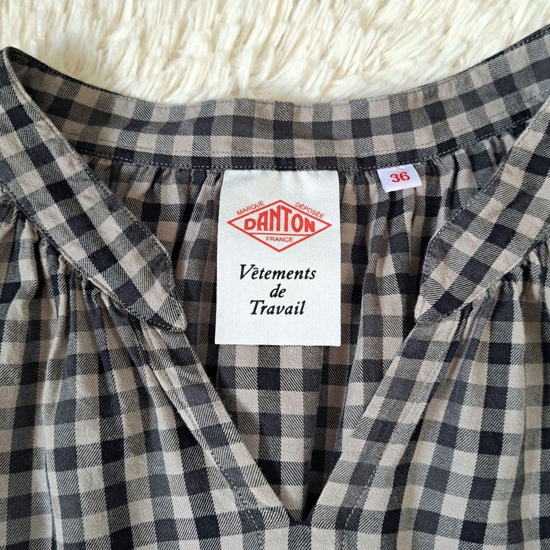 ダントン 2023 キーネック ギャザー ロングチェックワンピース ゆったり