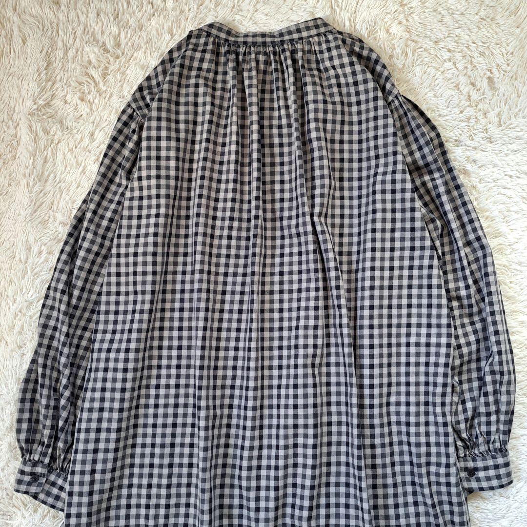 ダントン 2023 キーネック ギャザー ロングチェックワンピース ゆったり