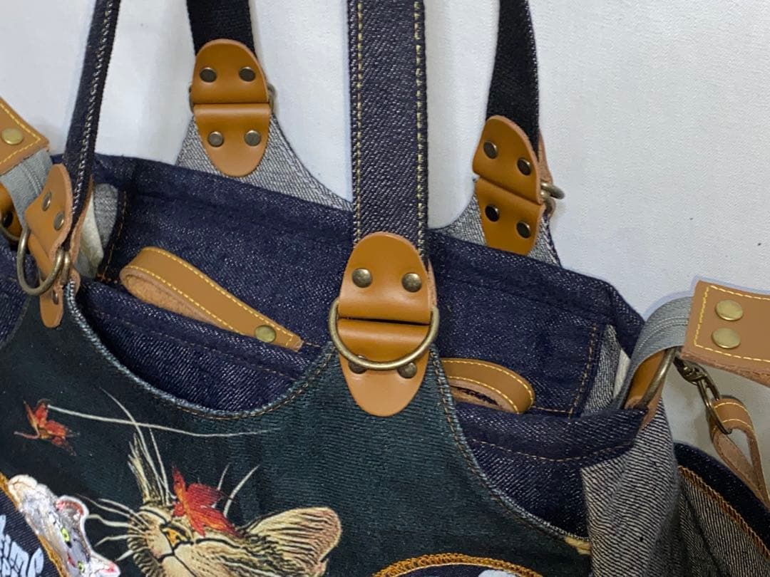 ハンドメイド☆ステンシル☆トラネコ☆リュック対応☆4wayあおりバッグ