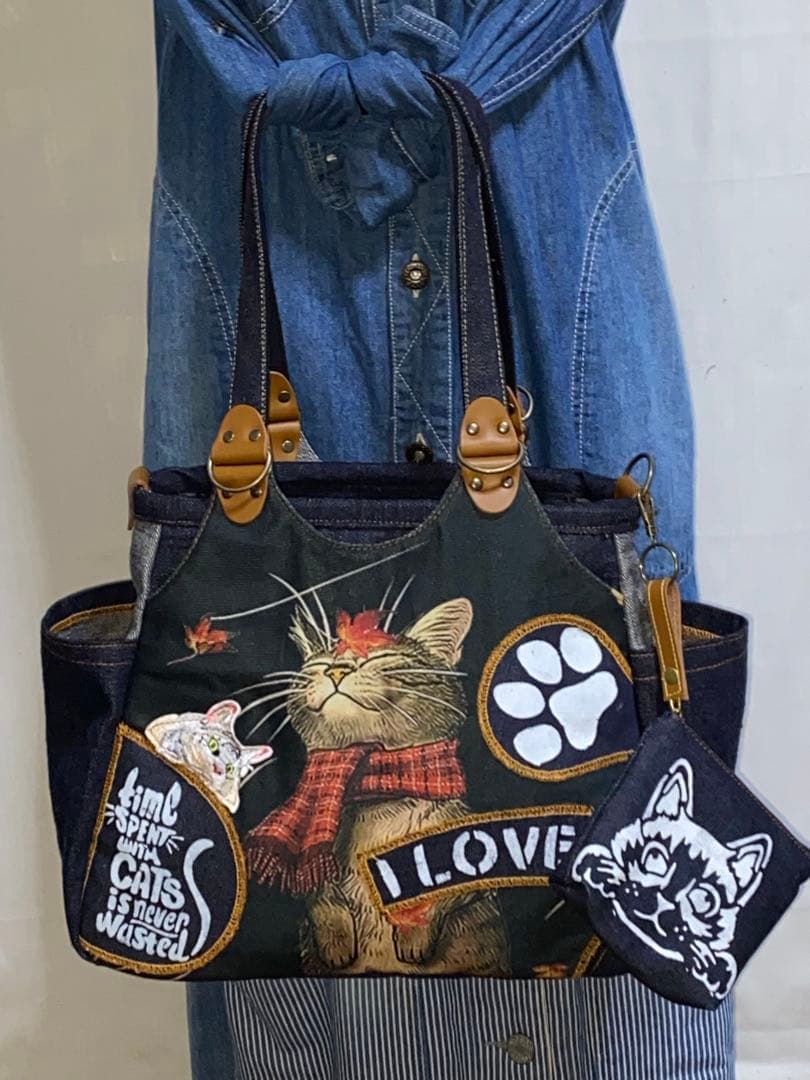 ハンドメイド☆ステンシル☆トラネコ☆リュック対応☆4wayあおりバッグ