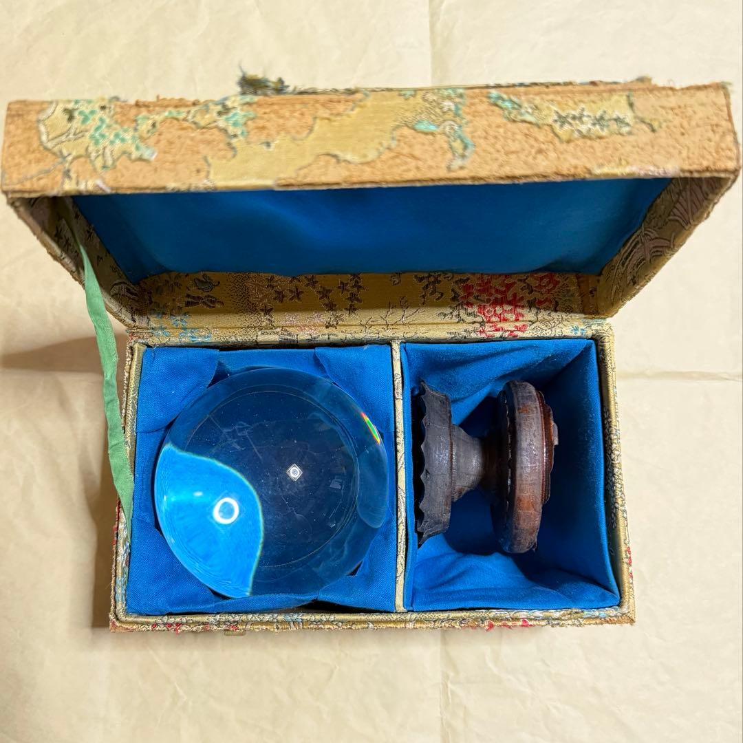 中国骨董品 水晶丸玉 熔炼　箱付き