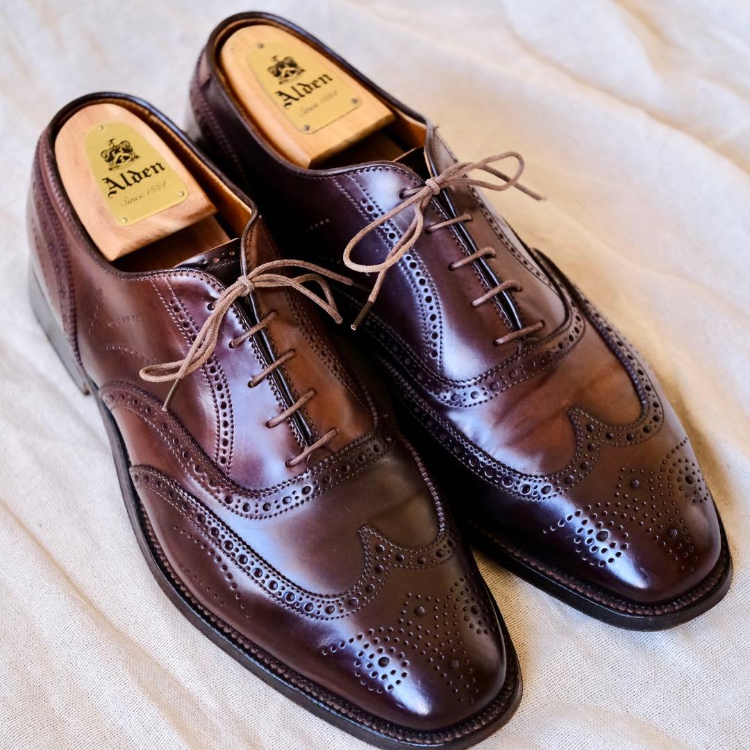 美品Aldenオールデン96080バーガンディコードバンフルブローグ10D木型付