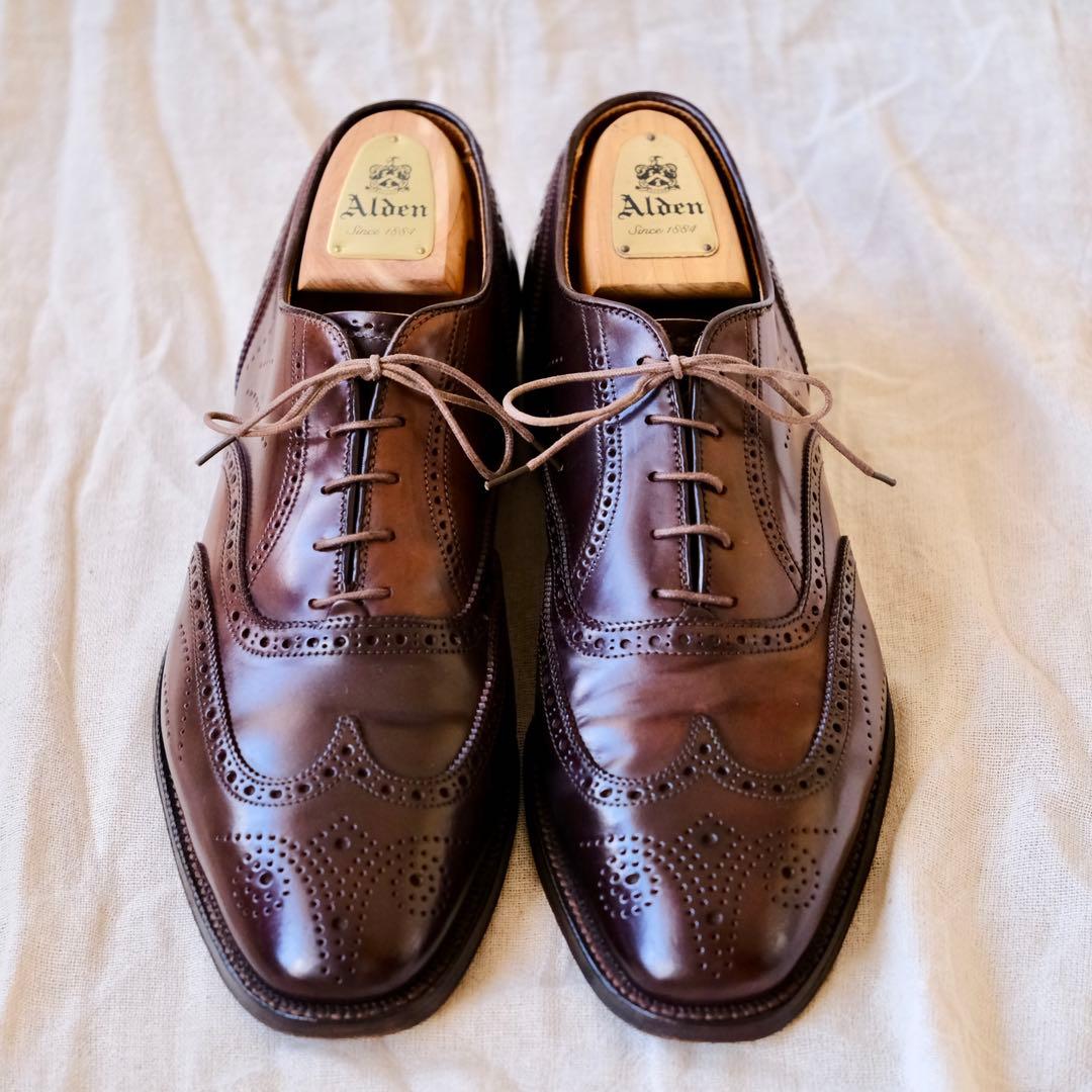 美品Aldenオールデン96080バーガンディコードバンフルブローグ10D木型付