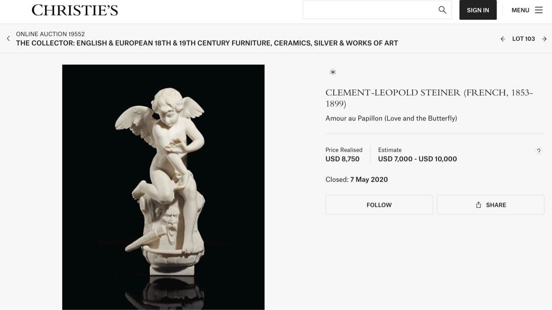 J*C様 Clement-Léopold Steiner 大理石彫刻 キューピッ