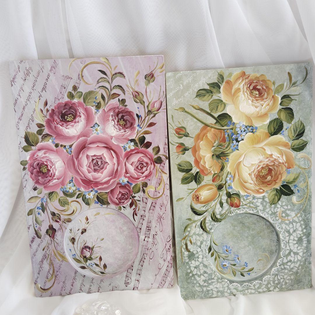 キティママ様♥トールペイント薔薇コースタートレイ2点