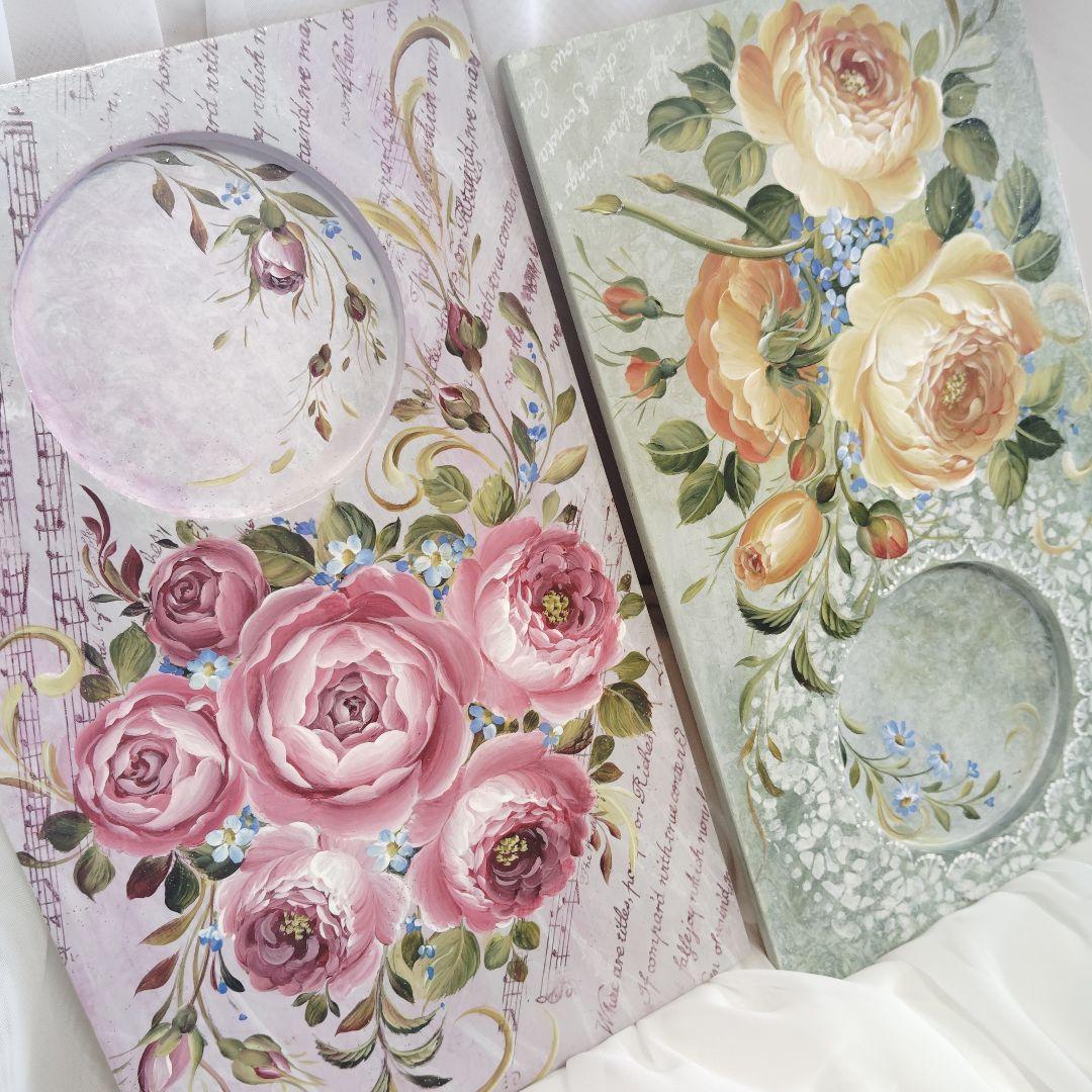 キティママ様♥トールペイント薔薇コースタートレイ2点