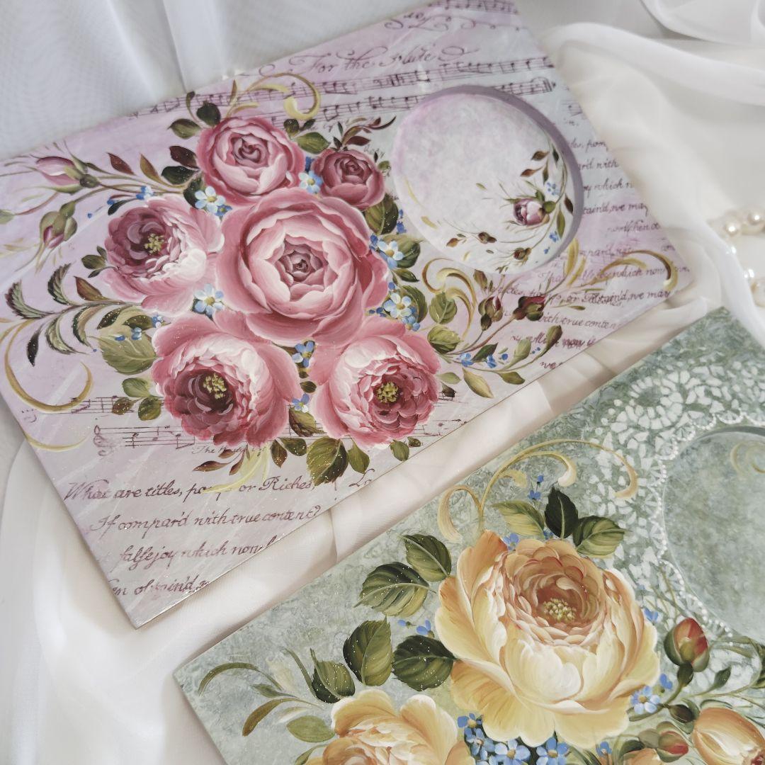 キティママ様♥トールペイント薔薇コースタートレイ2点