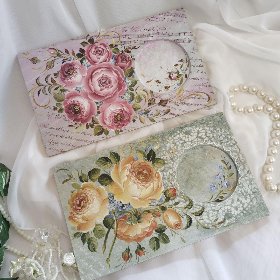 キティママ様♥トールペイント薔薇コースタートレイ2点