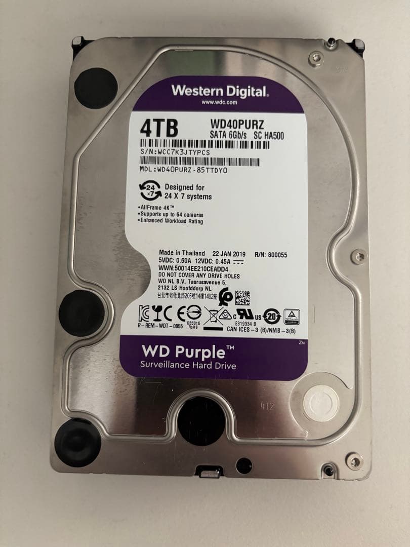 外付けハードディスク・ドライブ Western Digital WD40PURZ 4TB HDD