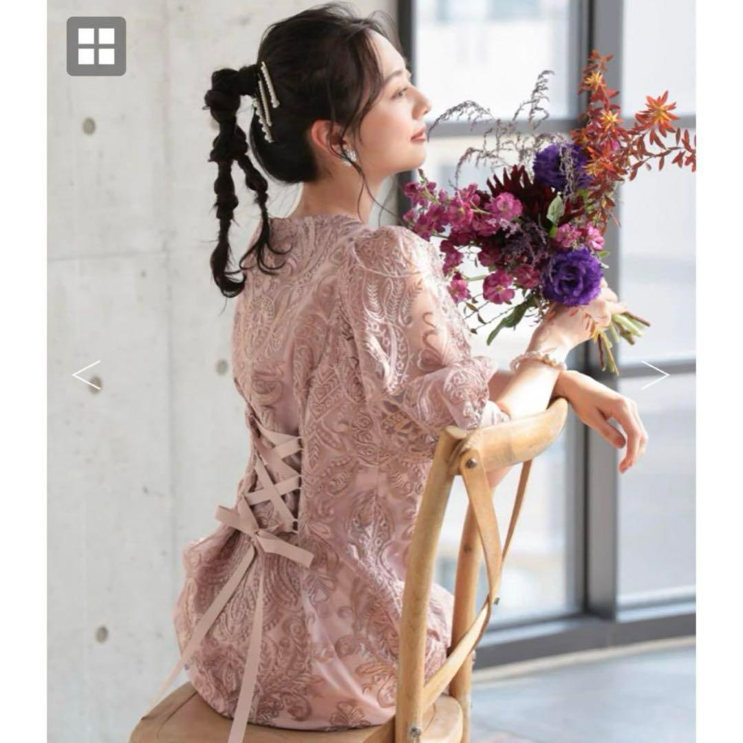 エンブロイダリーコクーンドレス ／ ピンク