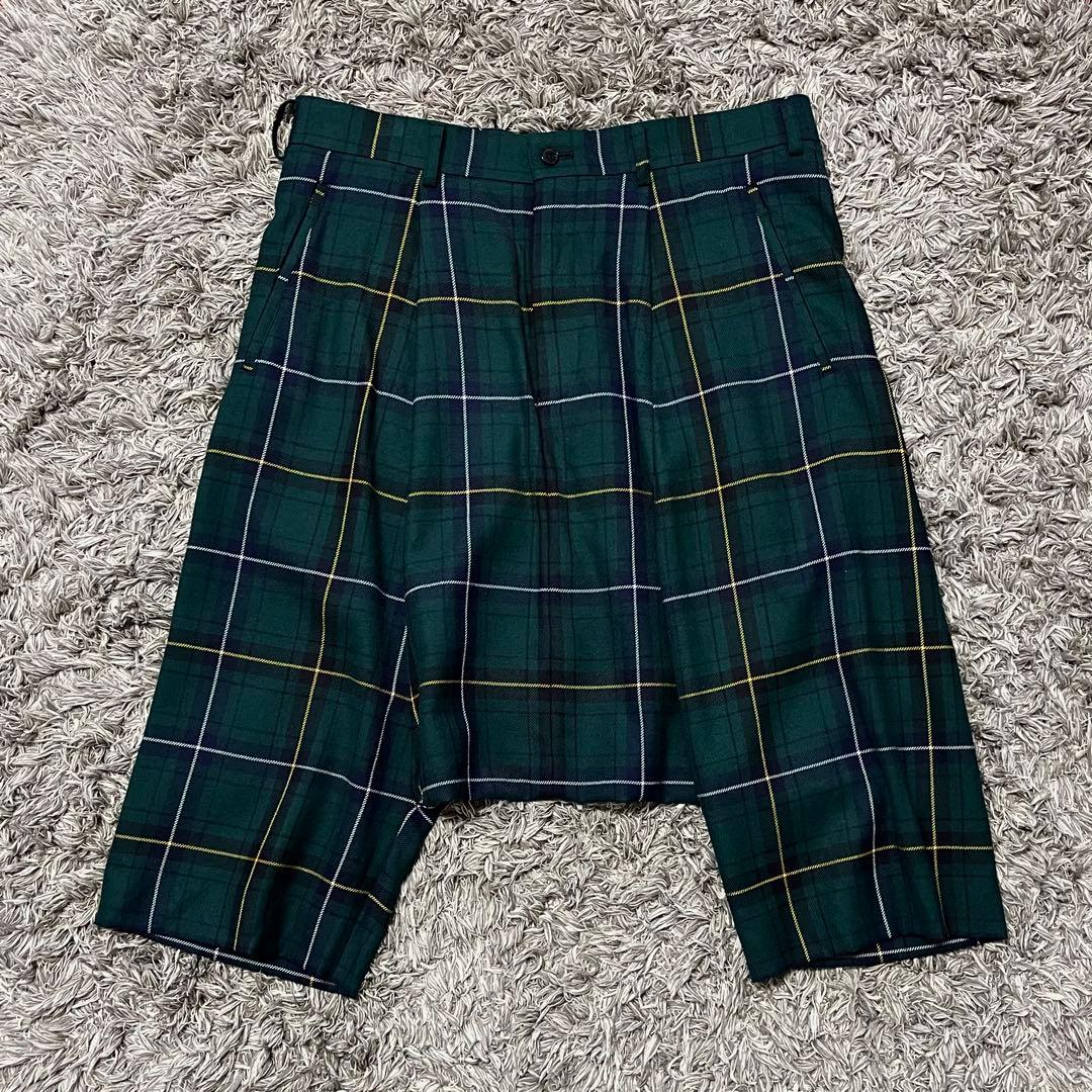 コムデギャルソンオムプリュス / 緑タータン クロップド サルエル パンツ L