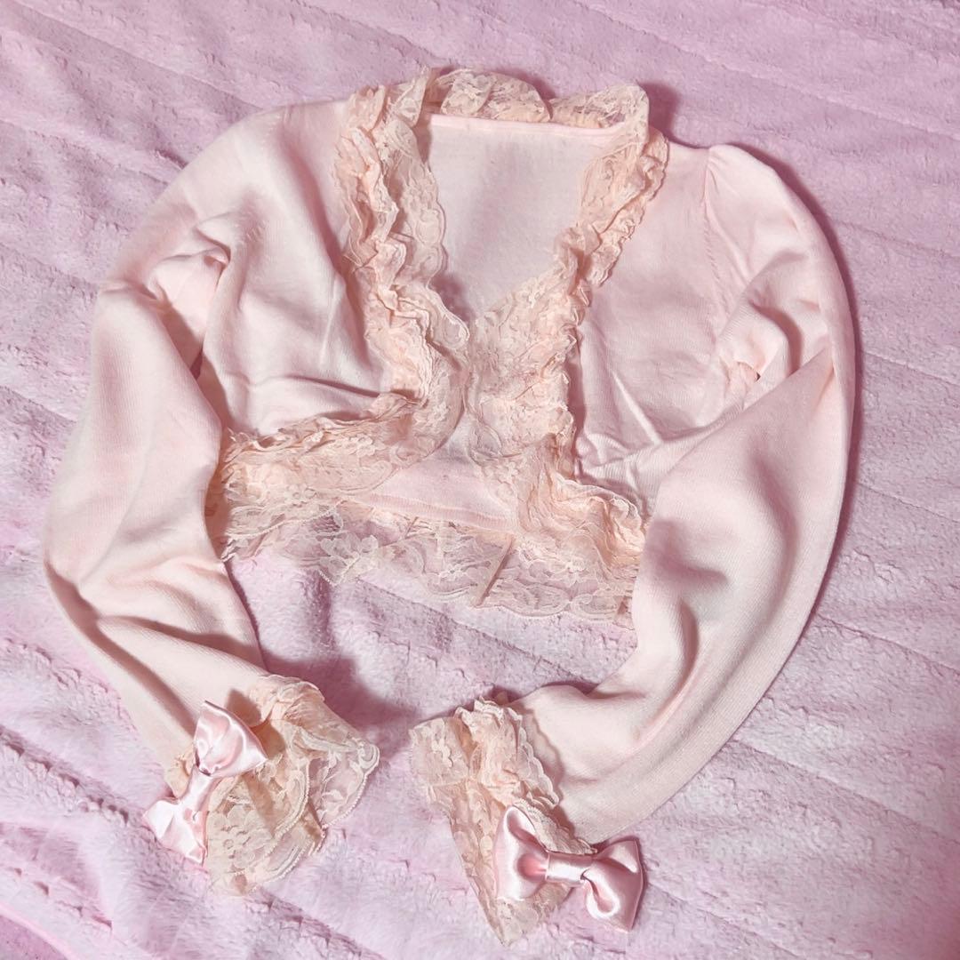 y2k 平成 姫ギャル リズリサ系 当時物 リボン レース ボレロカーディガン