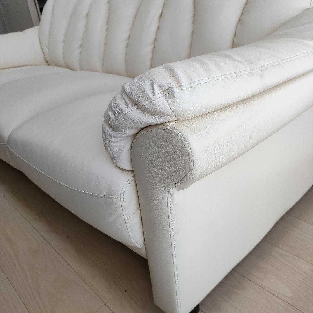【お値下げしました！】ハイバッグソファ3人掛け2人掛け皮ソファオフホワイト