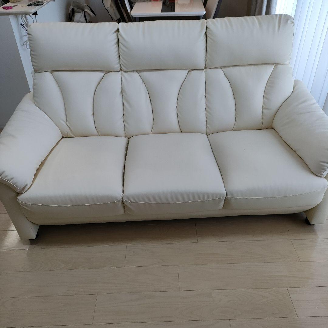 【お値下げしました！】ハイバッグソファ3人掛け2人掛け皮ソファオフホワイト