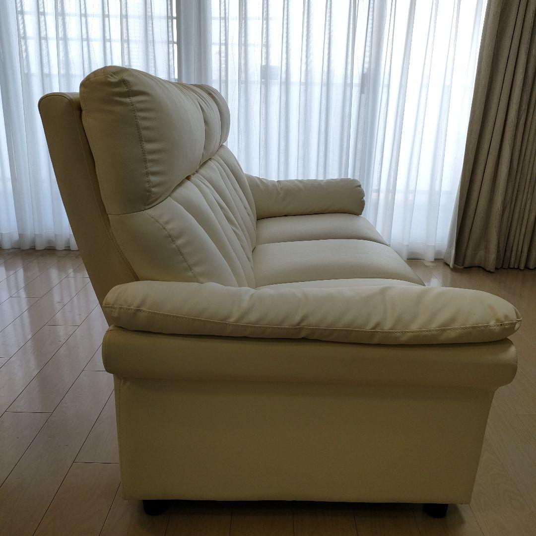 【お値下げしました！】ハイバッグソファ3人掛け2人掛け皮ソファオフホワイト