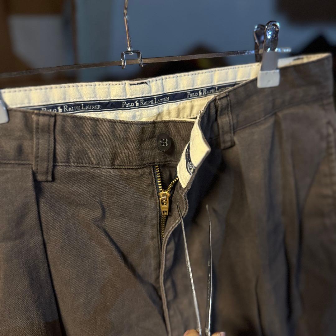希少 90s ラルフローレン 2タック 人気カラー 茶 フェード
