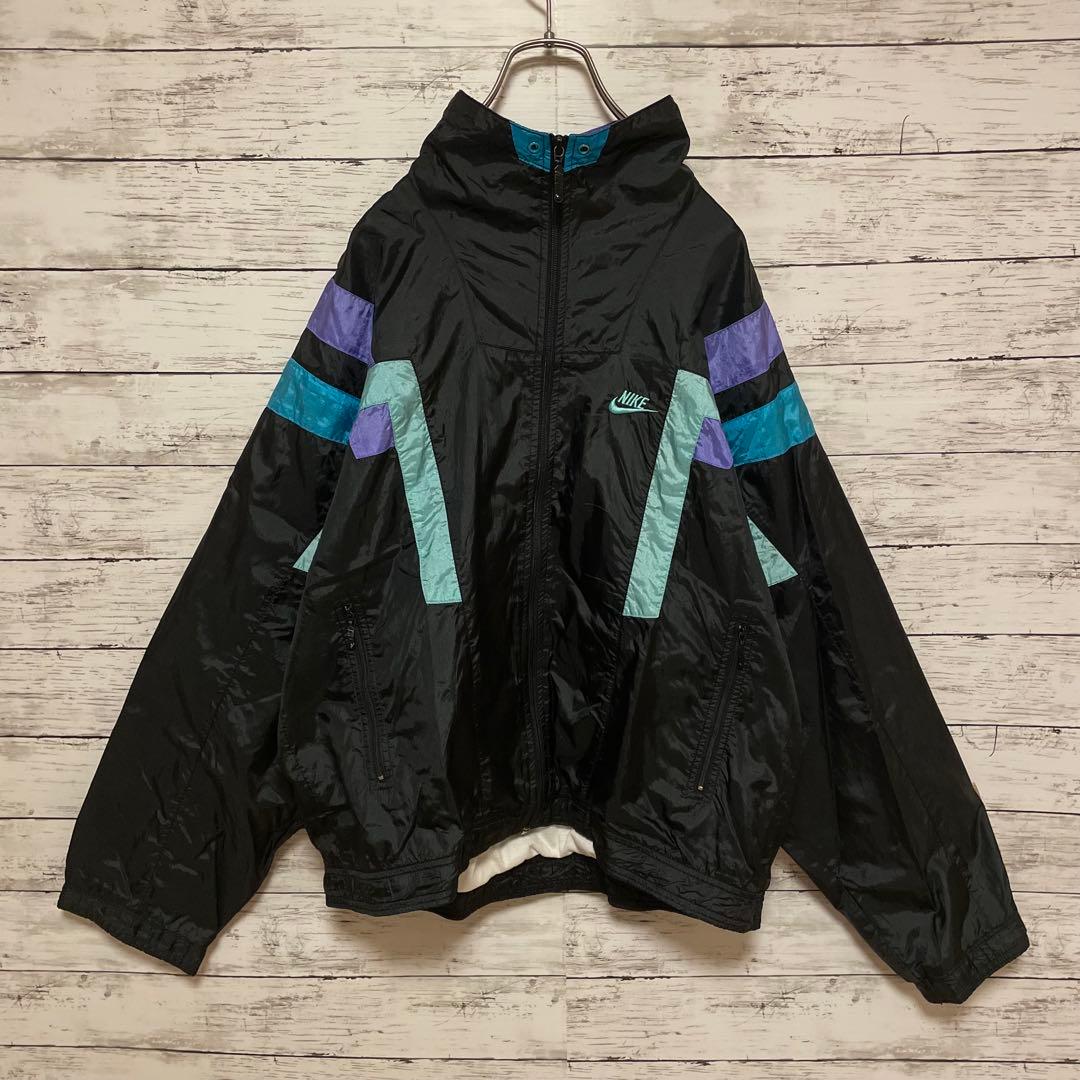 955【入手困難】ナイキ♤刺繍ロゴ　90s 銀タグ　ナイロンジャケット　美品