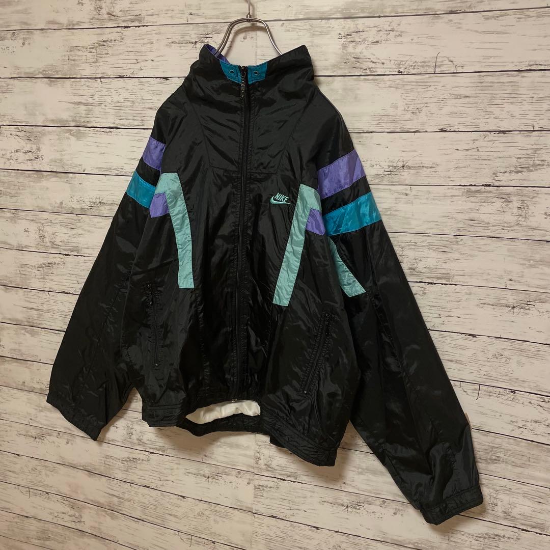 955【入手困難】ナイキ♤刺繍ロゴ　90s 銀タグ　ナイロンジャケット　美品