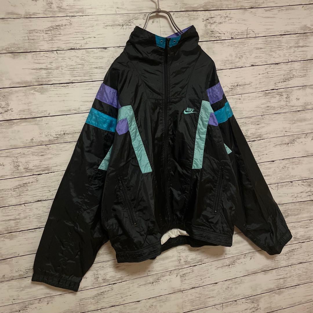 955【入手困難】ナイキ♤刺繍ロゴ　90s 銀タグ　ナイロンジャケット　美品