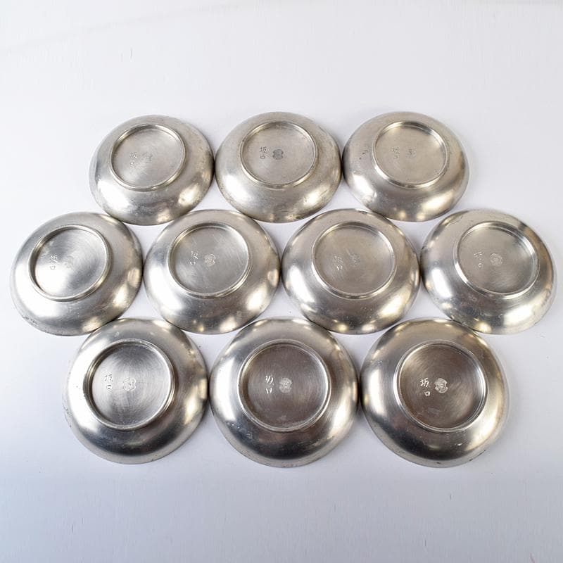 錫　 極上京錫六請合　坂口款　皿十客　義春銘　茶托五客　湯呑八客　YR7921B