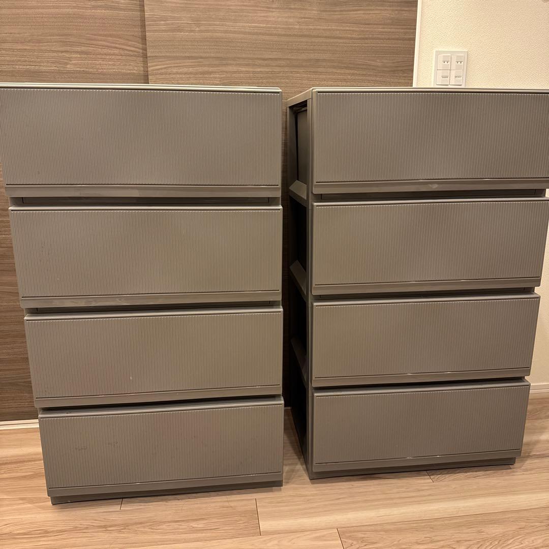 グレー　4段引き出しチェストワイドサイズ　ワイドチェスト2セットタンス