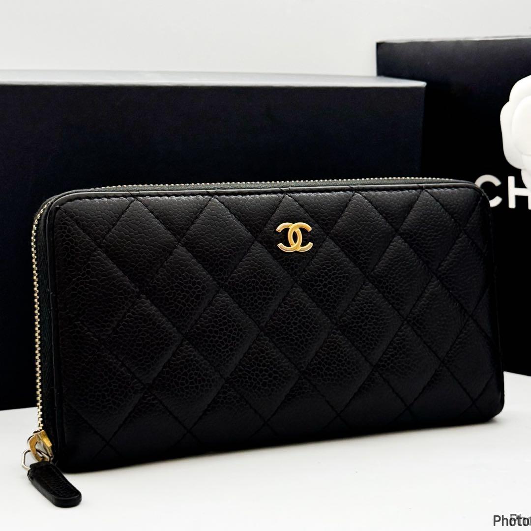 TS　シャネル✨マトラッセ✨キャビアスキン✨ラウンドファスナー長財布　48