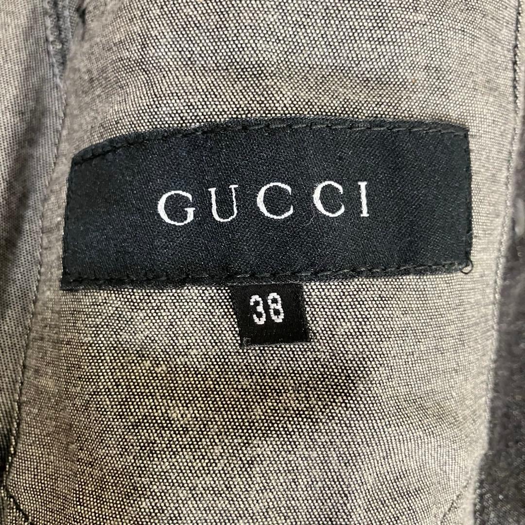 GUCCI グッチ　ストレッチデニムアシンメトリージャケット　38 刻印ボタン