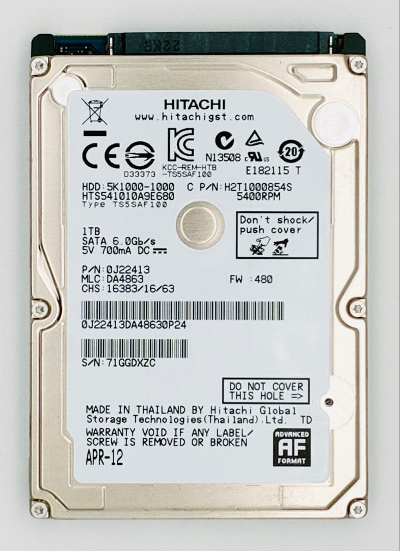 内蔵型ハードディスクドライブ HGST HDD 2.5inch 1TB HTS541010A9E680