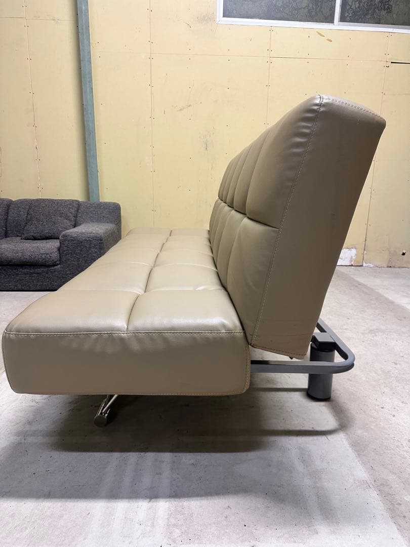 ベージュ 合成皮革 ソファベッド