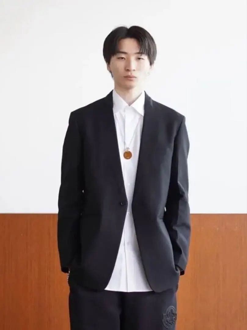 JIL SANDER ジルサンダー　ウール 2B ノーカラージャケット ブラック