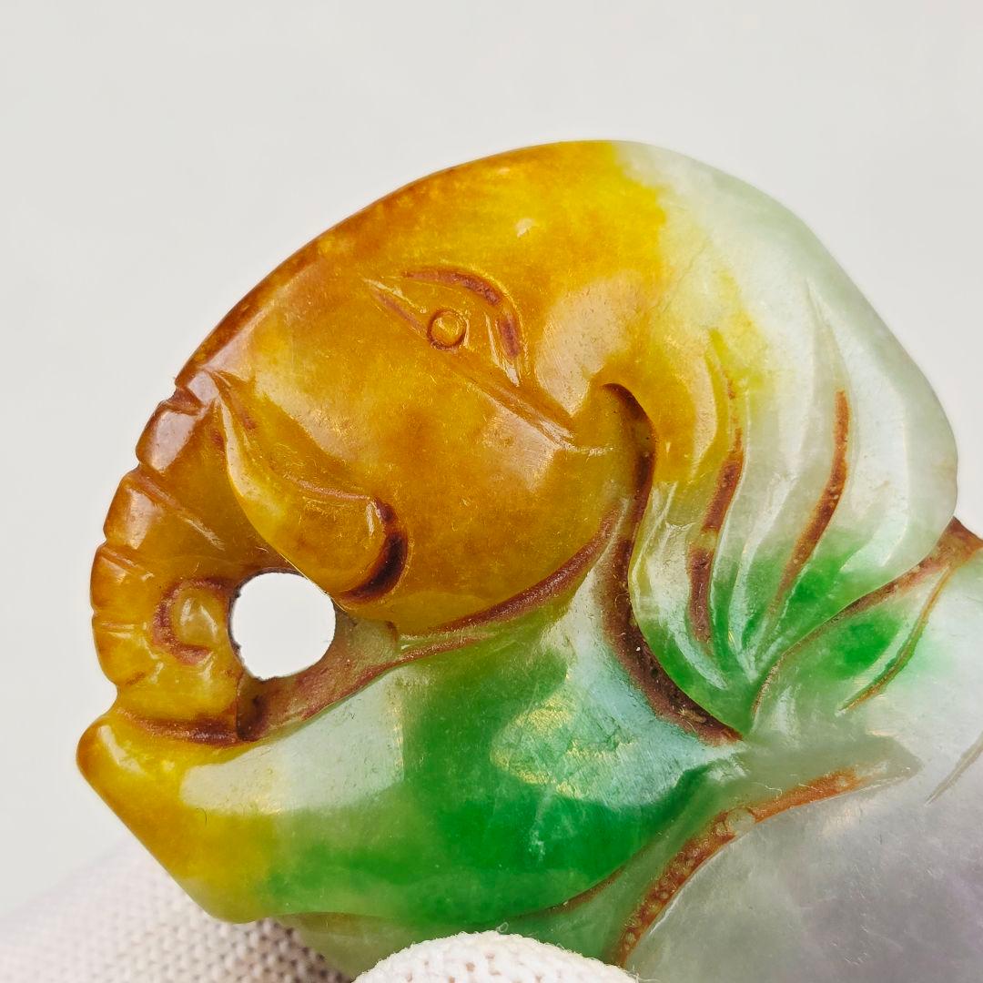 古美術 翡翠 手彫 清 吉象 太平有象 根付 玉佩 縁起物 美品