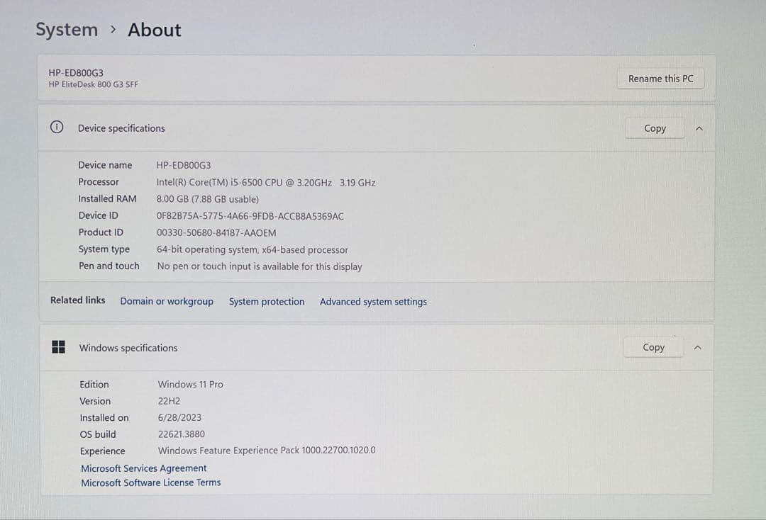 その他 HP EliteDesk 800 G3 SFF Intel