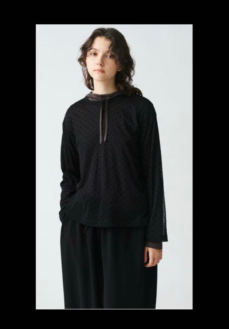 【mizuiro ind 】メッシュドットクルーネックプルオーバー　ブラック　F