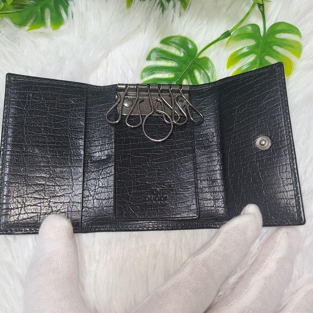 極美品☆GUCCI グッチ ブラック レザー キーケース 6連 Gロゴ 箱付き