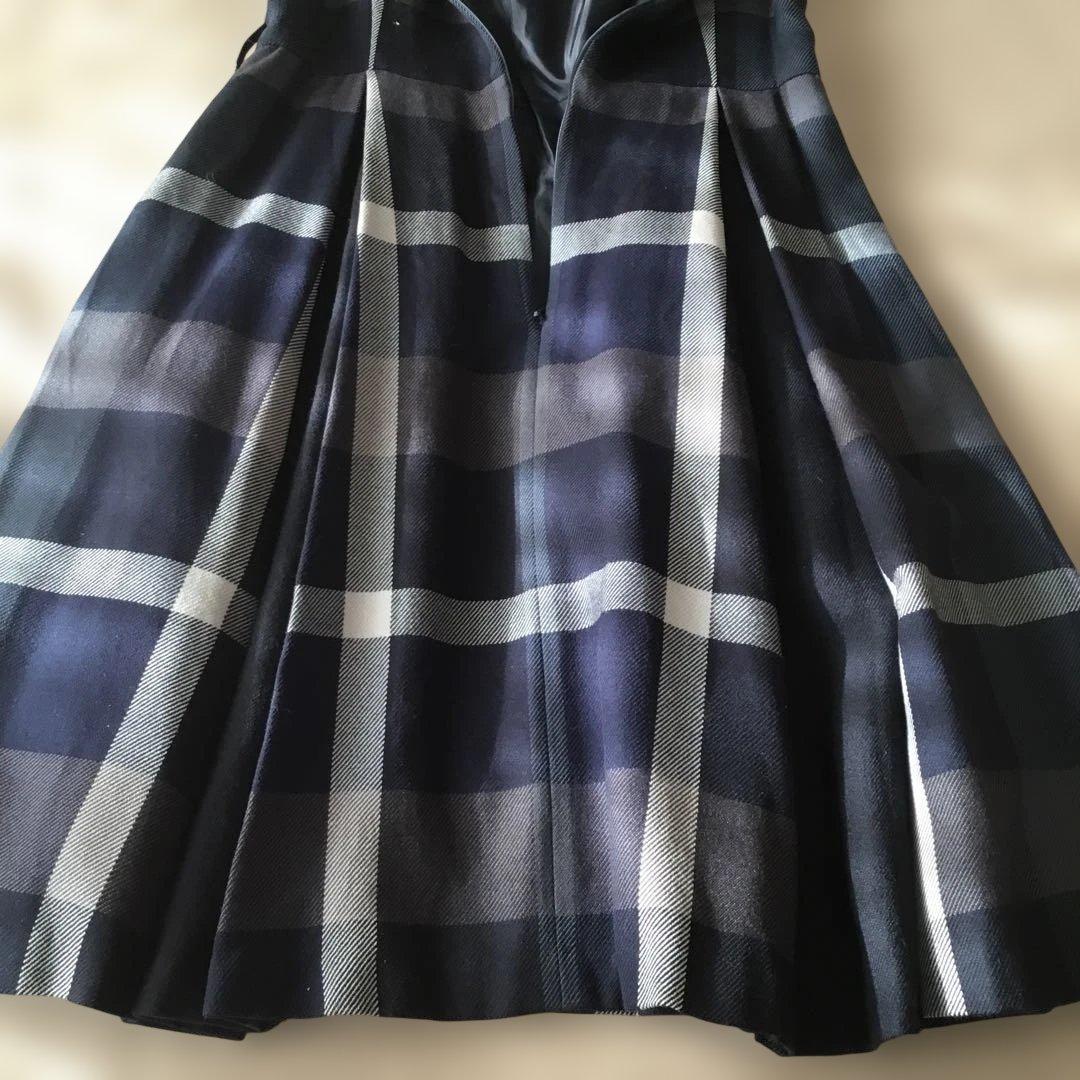 ブルーレーベル　半袖ワンピース　ネイビー系チェック　38 M