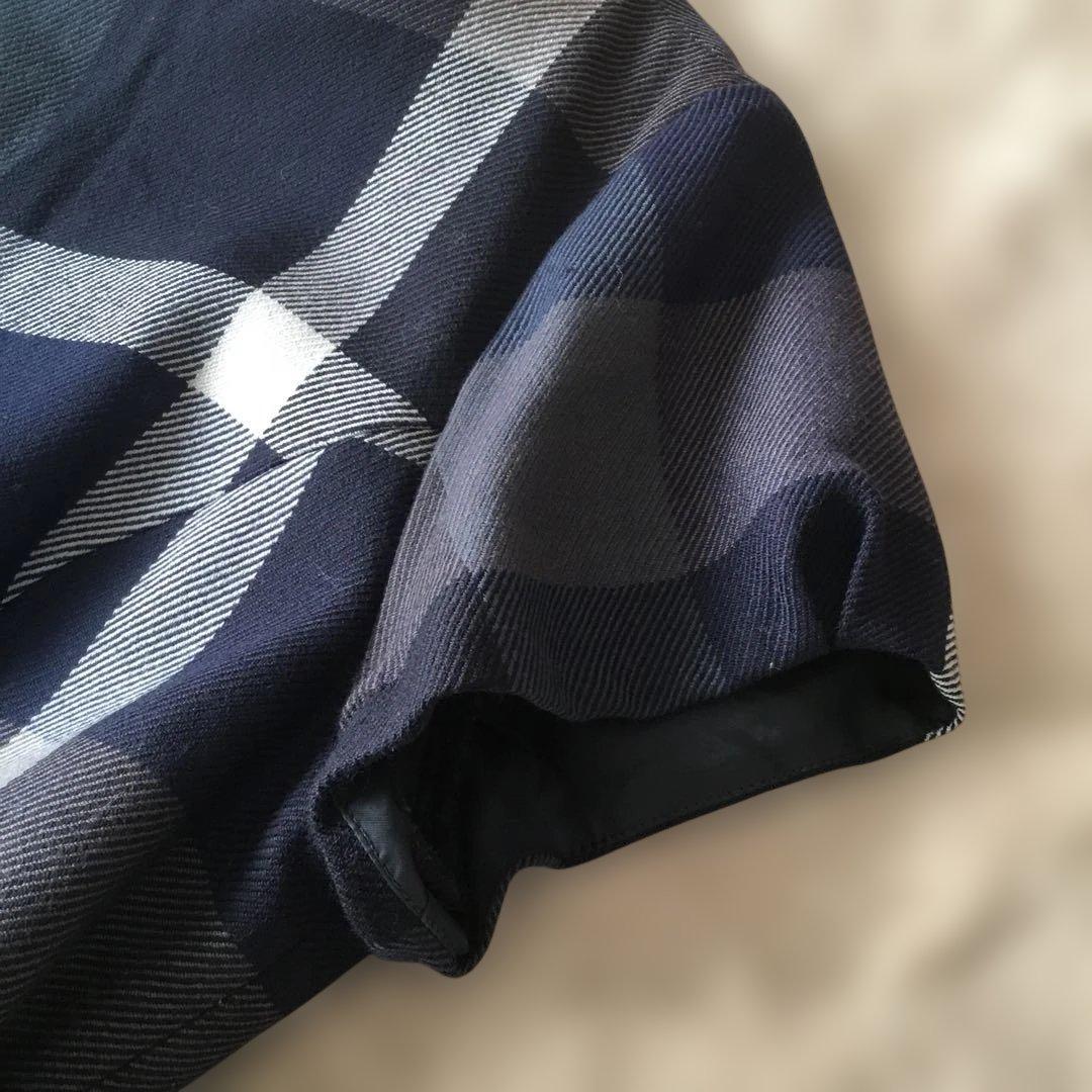 ブルーレーベル　半袖ワンピース　ネイビー系チェック　38 M