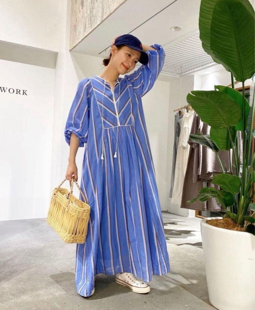 新品ヌキテパ　Cotton Voile Stripe Gather Dress
