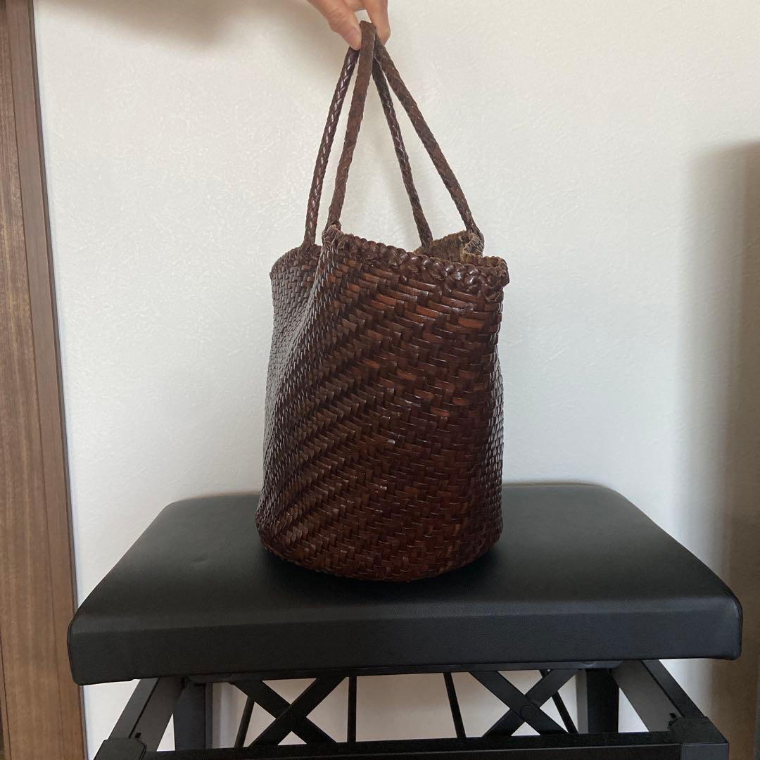 ダークブラウン 編み込み ハンドバッグ