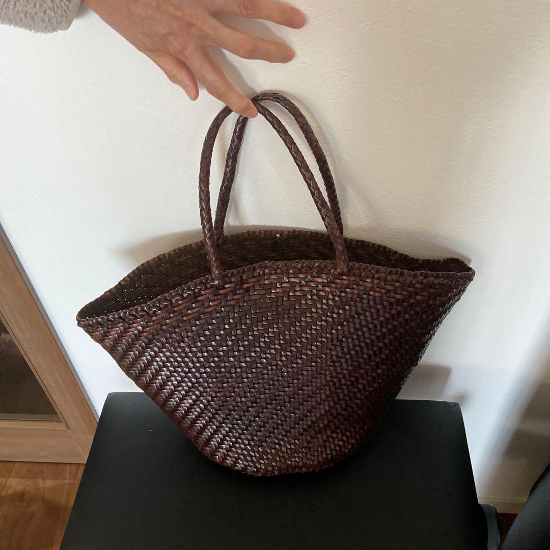 ダークブラウン 編み込み ハンドバッグ