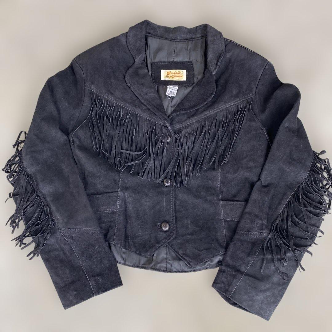 フリンジ レザージャケット 黒 スウェード ウエスタン メキシコ製 Schott