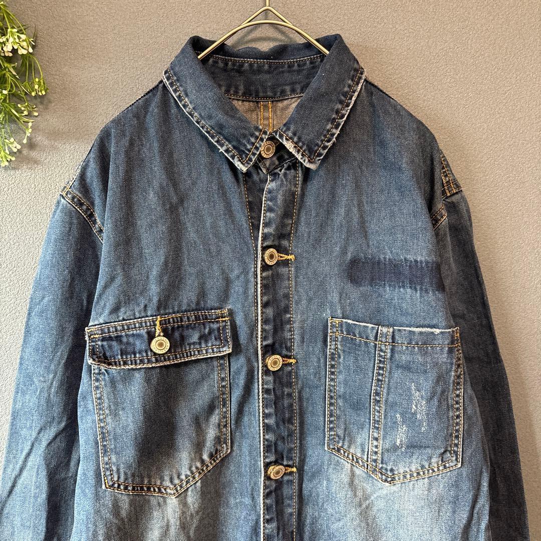 JEAN SEN［L］大人カジュアル◎こなれ感◎ダメージ加工デニムオーバーオール