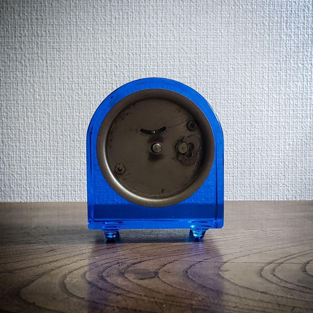 置時計 精工舎 機械式 手巻ウランガラス ブルーガラス 稼働品 欠け ヒビ