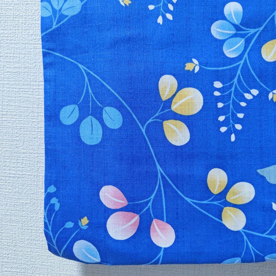 レア小鳥柄浴衣ブルー草花柄コトリカフェ監修ゆかた着物青色黒黄白水色文鳥柄ことり柄