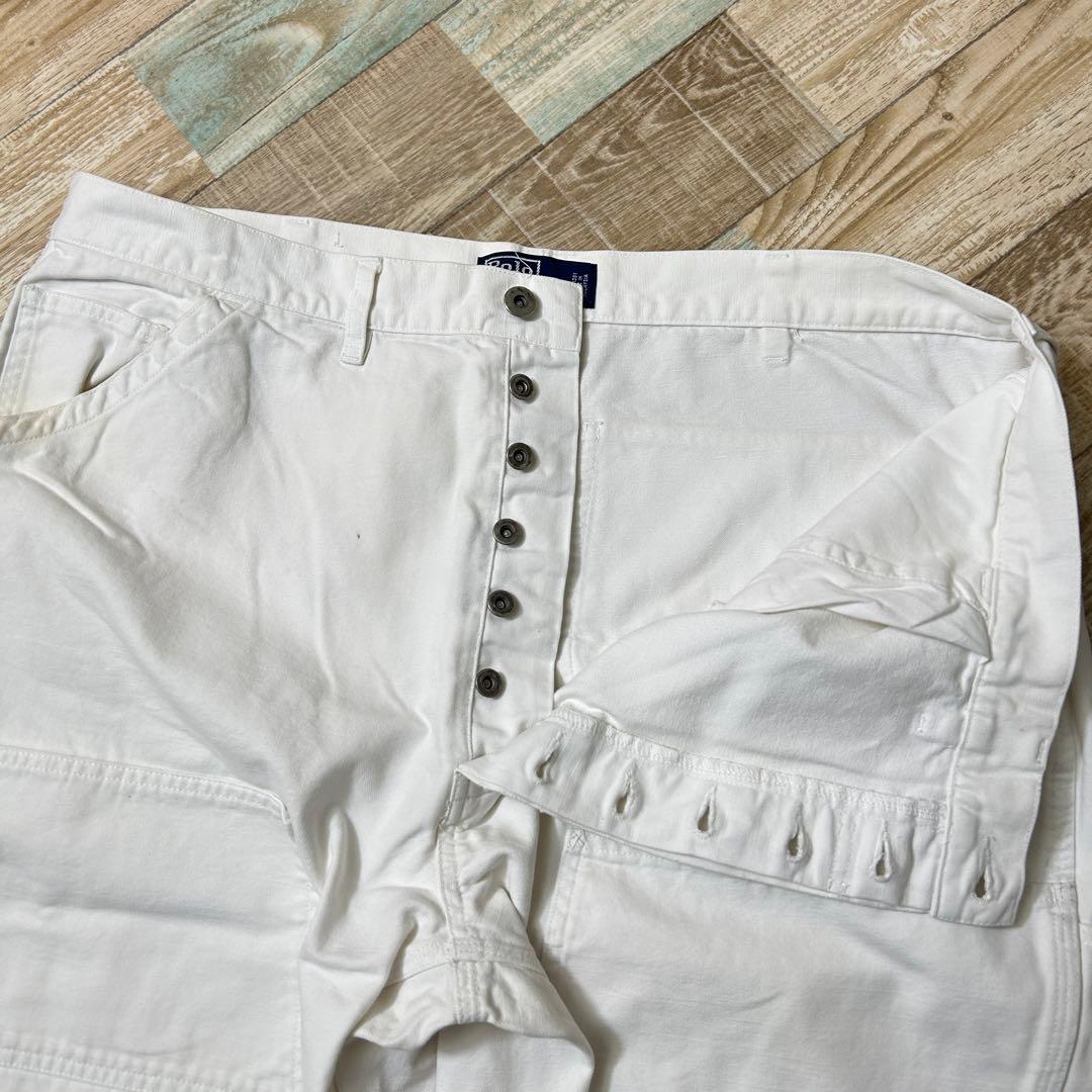 90s ラルフローレン ダブルニー ペインターパンツ ホワイト W40L30