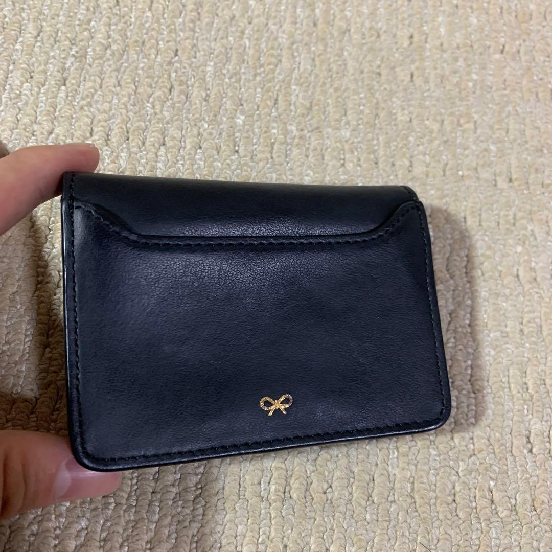 アニヤハインドマーチ　名刺入れ　小銭入れ　黒　レザー