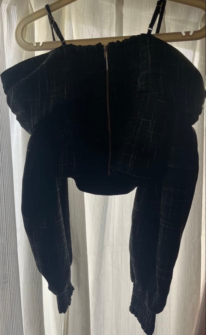 リボンオフショルロングスリーブトップス ブラック