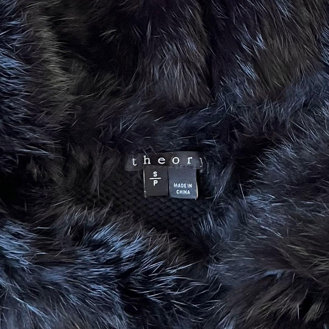 美品♪セオリー ウールリブニットベスト S ブラック黒 ラビットファーフード