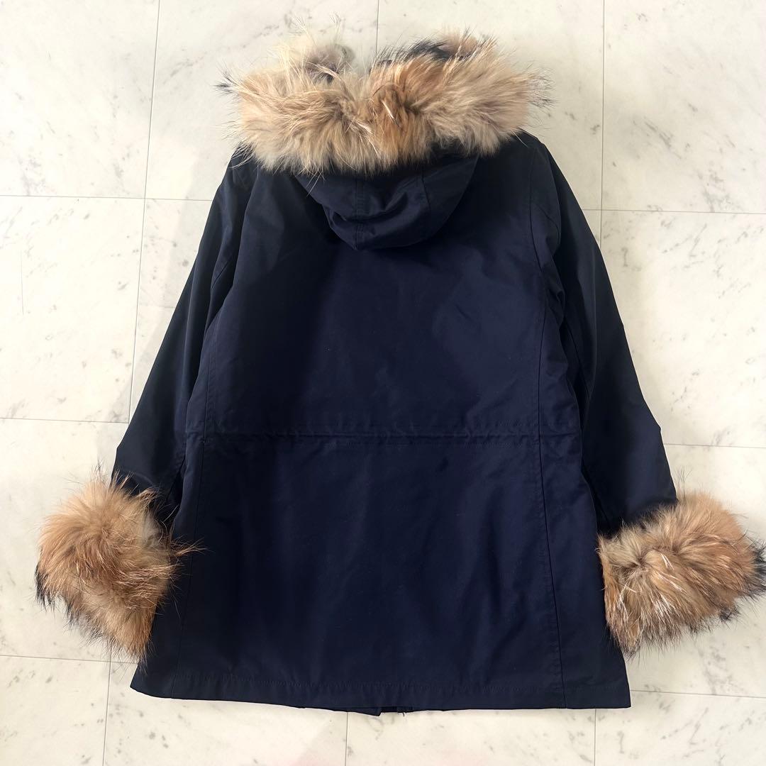 美品♪イネド 中綿ライナー付きモッズコート ファーフード ネイビー 大きいサイズ